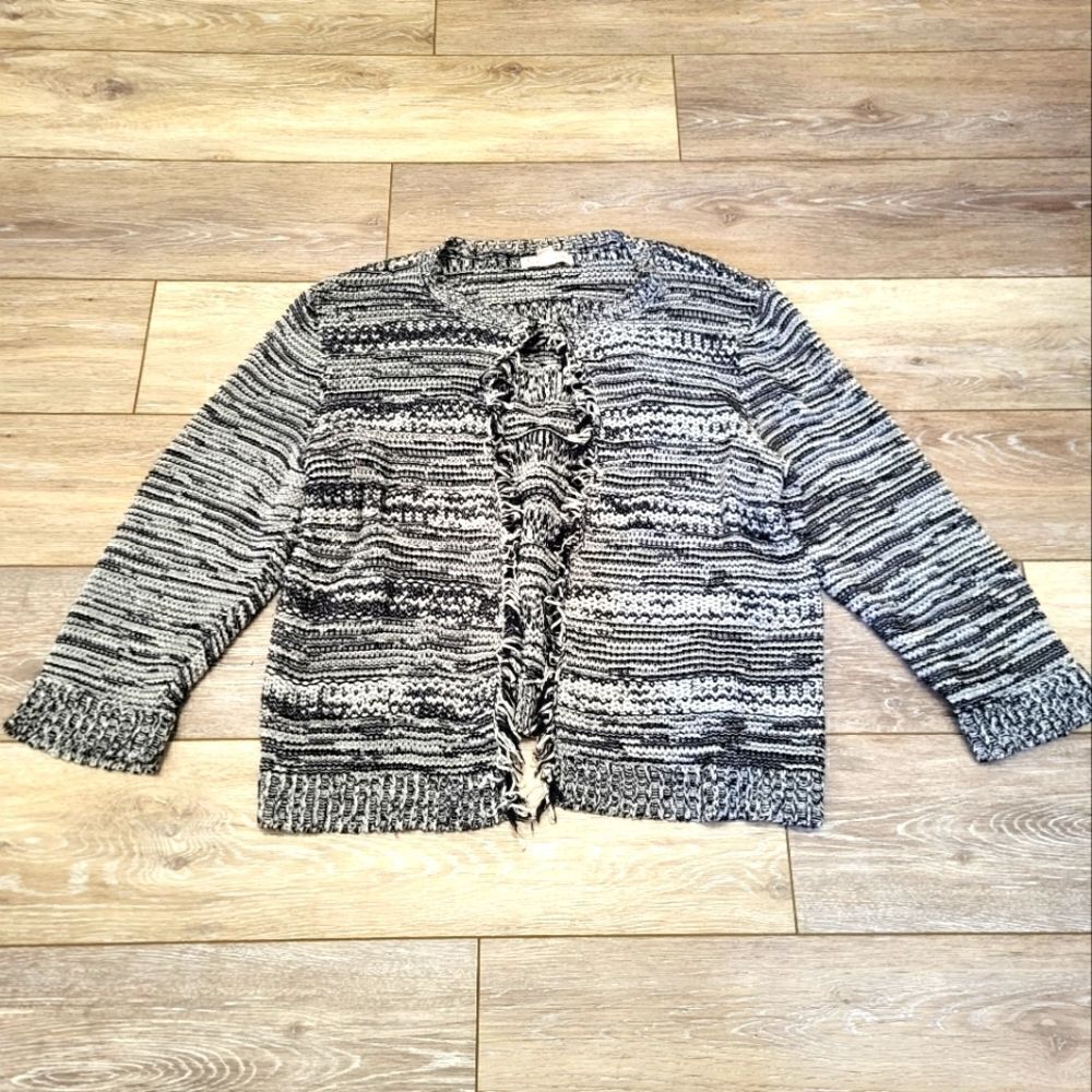 Dressbarn cotton/acrylic/nylon 3/4 sleeve cardigan black white Med